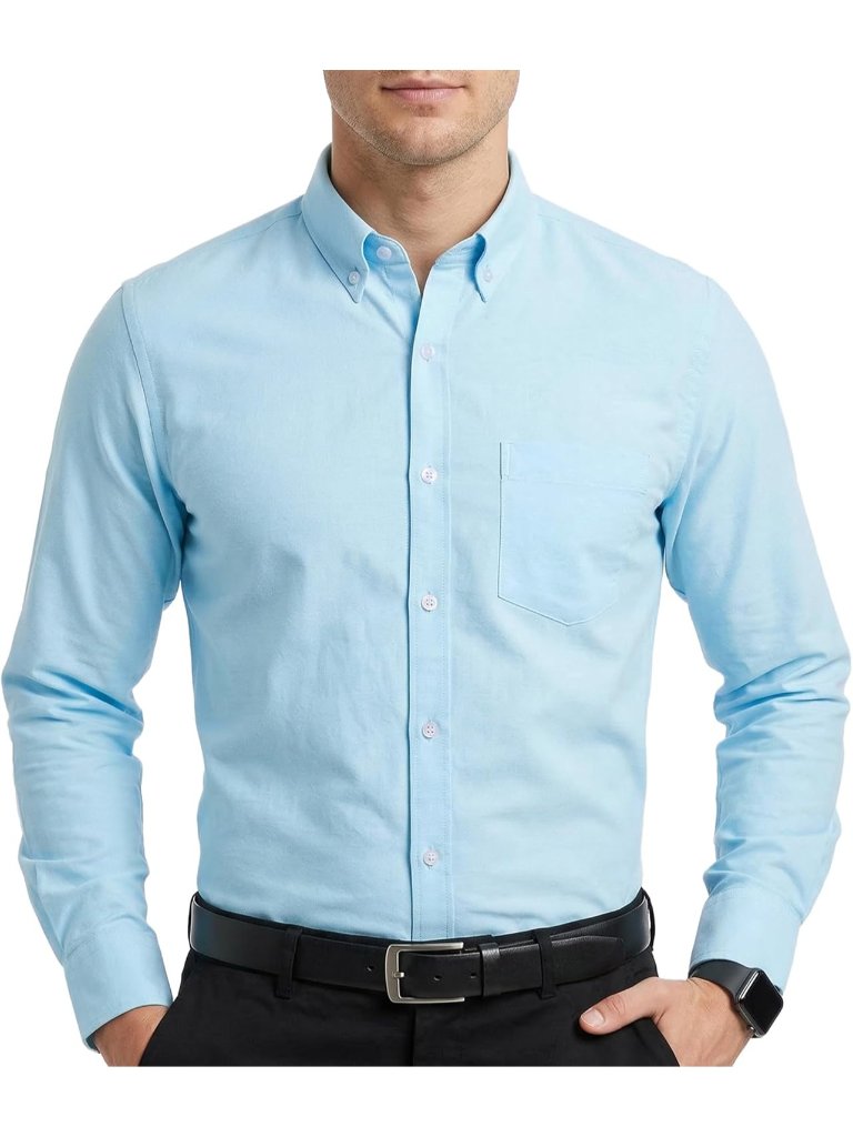 Men's Aqua Long Sleeve Button Down Work Casual Dress Shirts With Pocket